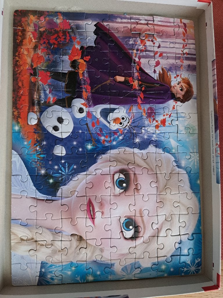 Kinder puzzel Frozen 104 stukjes, Ophalen of Verzenden, Meer dan 50 stukjes, Zo goed als nieuw, 6 jaar of ouder