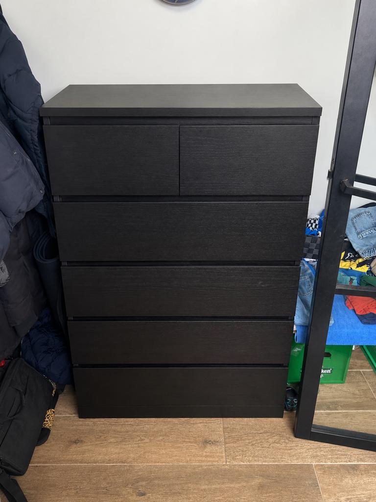 IKEA Malm ladekast met 6 lades - Zwart, Ophalen of Verzenden, Zo goed als nieuw, Kunststof, Overige typen