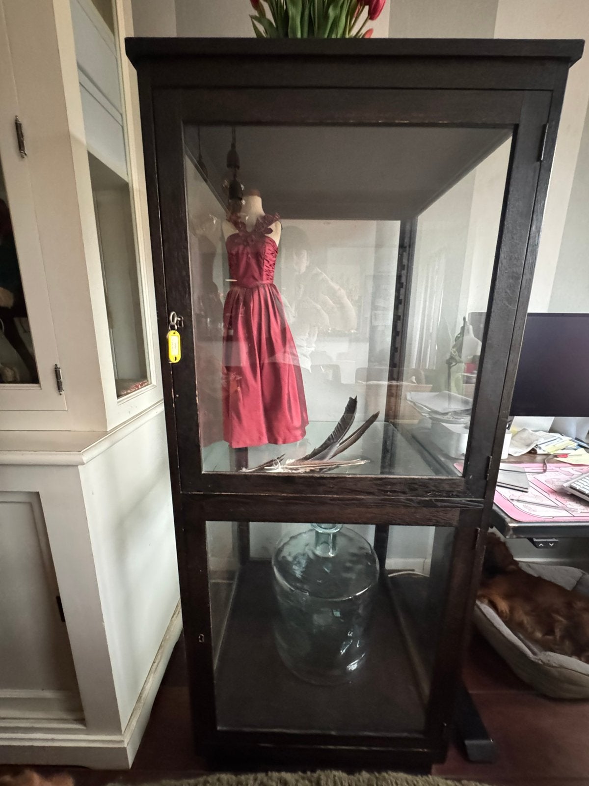 Antieke oude vitrine kast 160 hoog 67 breed en 87 diep, Huis en Inrichting, Kasten | Vitrinekasten, Ophalen, 50 tot 100 cm, 150 tot 200 cm