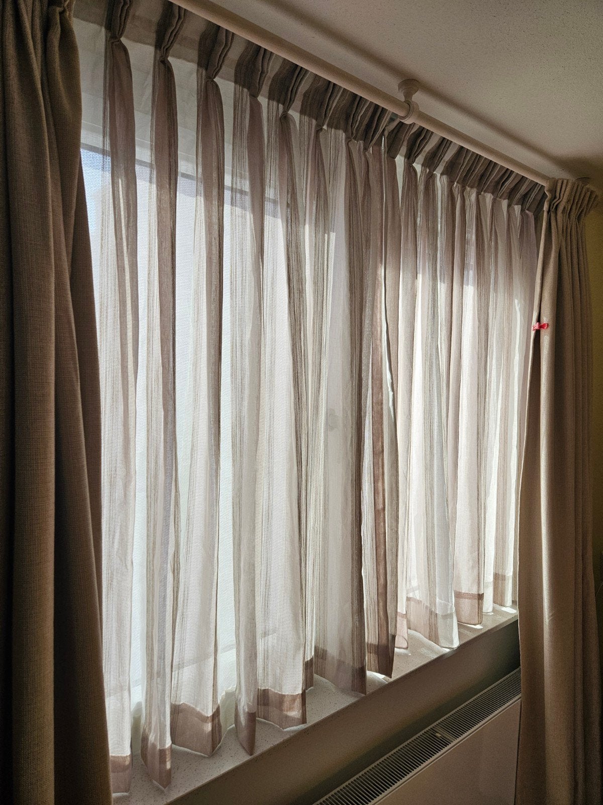 Linnenlook Vitrage Gordijnen Crème/Zand - 2x 185x216cm, Vitrage, Crème, Gebruikt, Overige merken