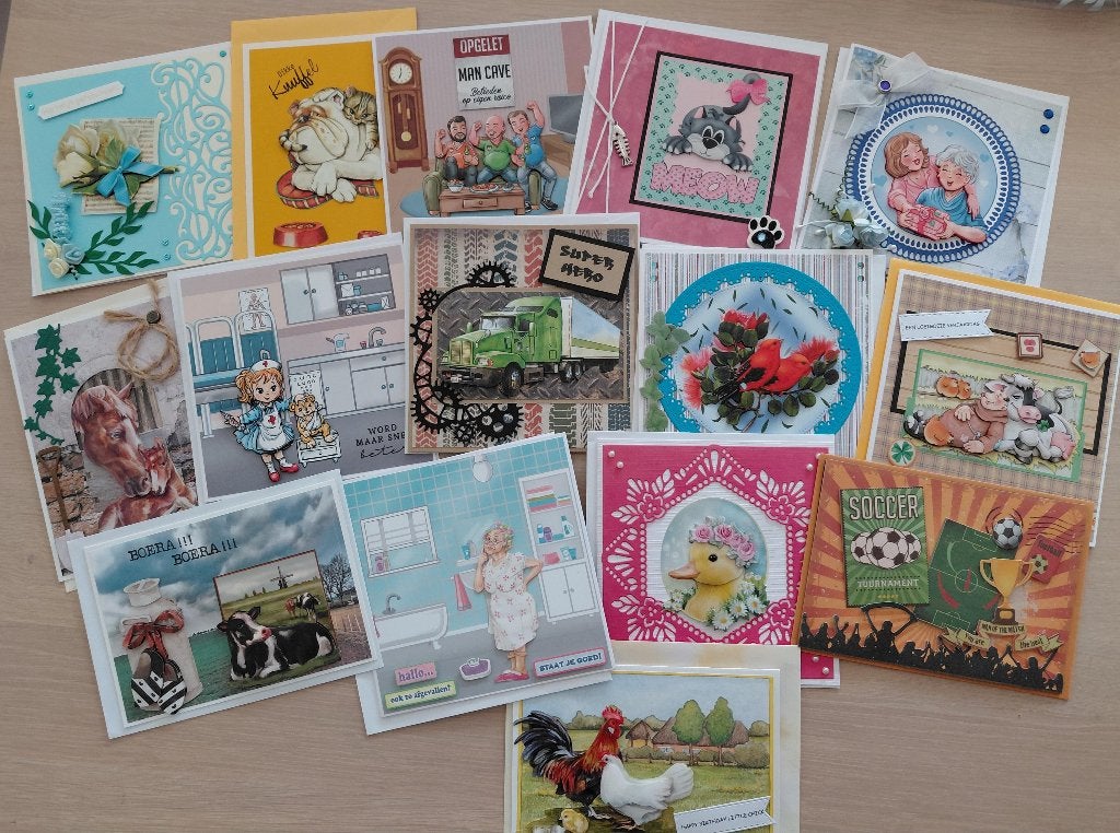 15 Handgemaakte dubbele kaarten met envelop, Verzenden, Nieuw, Overige thema's