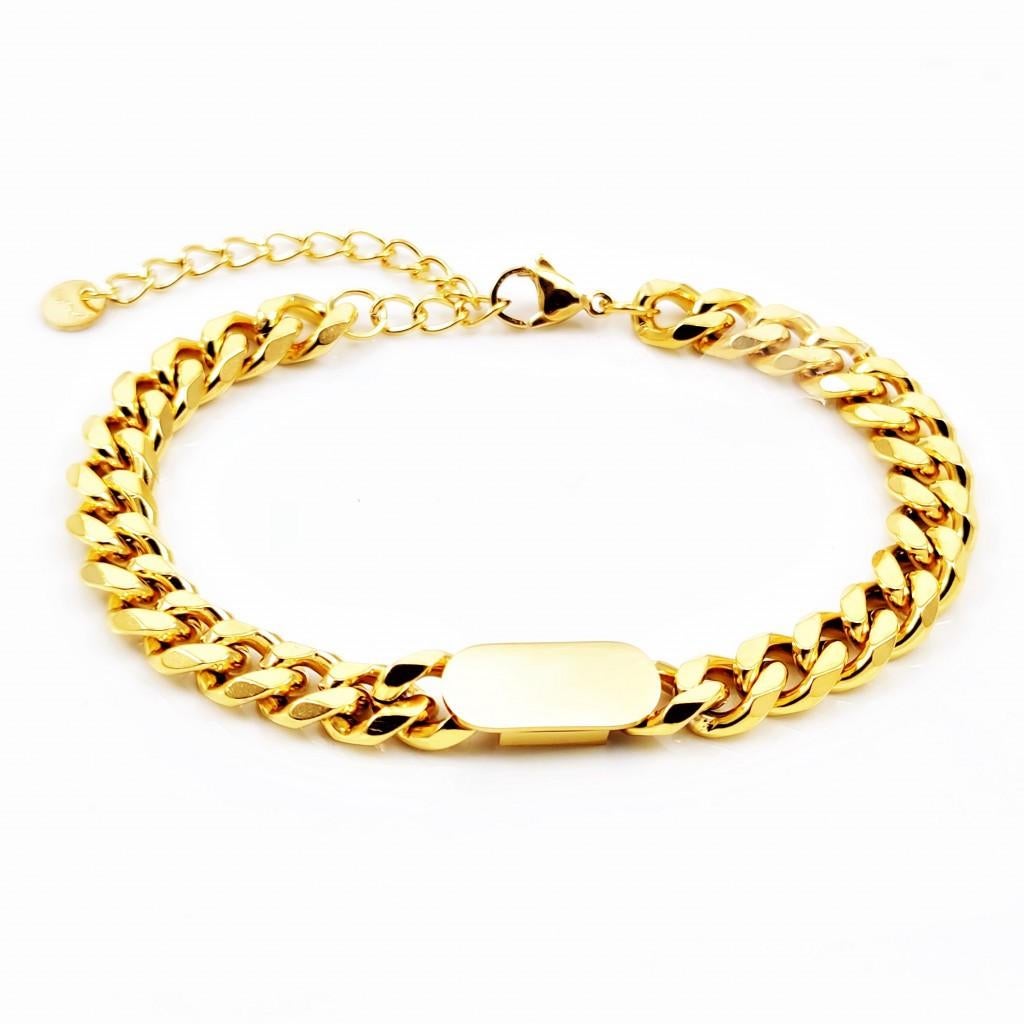 Cubaanse Schakels Armband ID-armband Vergulde Staal - unisex, Staal, Birgitta-Gracht 33, 6465 EL Kerkrade, Nederland, Verzenden