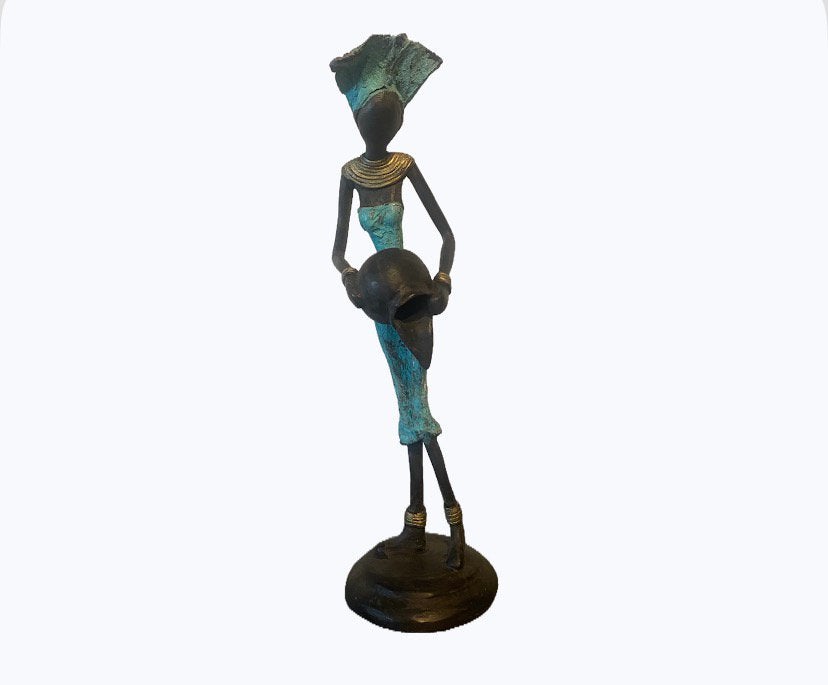Prachtig Afrikaans Bronzen Beeldje (24 cm) – Burkina Faso, Ophalen of Verzenden, 20 - 50 cm, Beeld, Vrouw