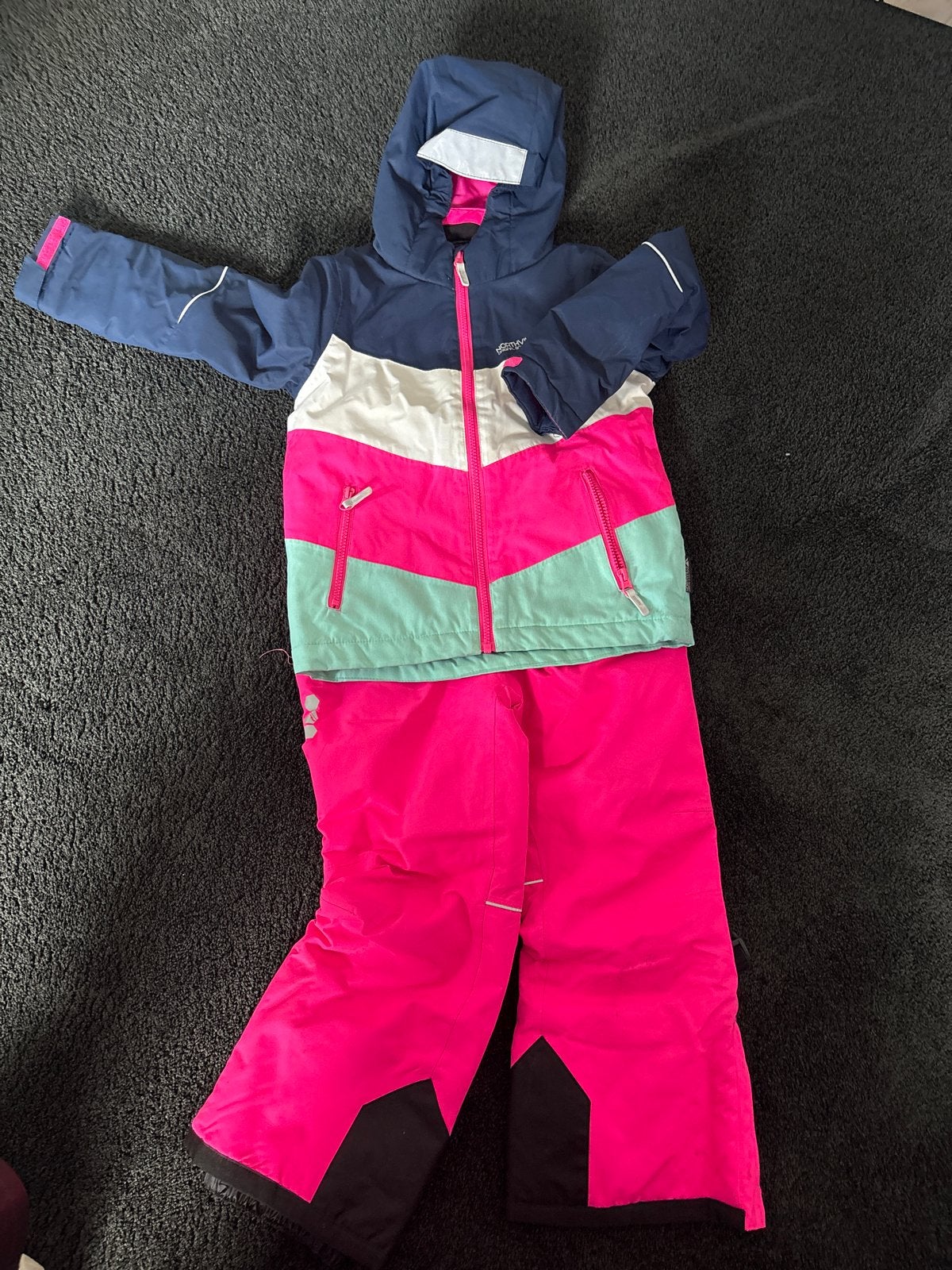Ski-jas en skibroek voor meisjes - Maat 128, Ophalen of Verzenden, Gebruikt, Meisje, Setje