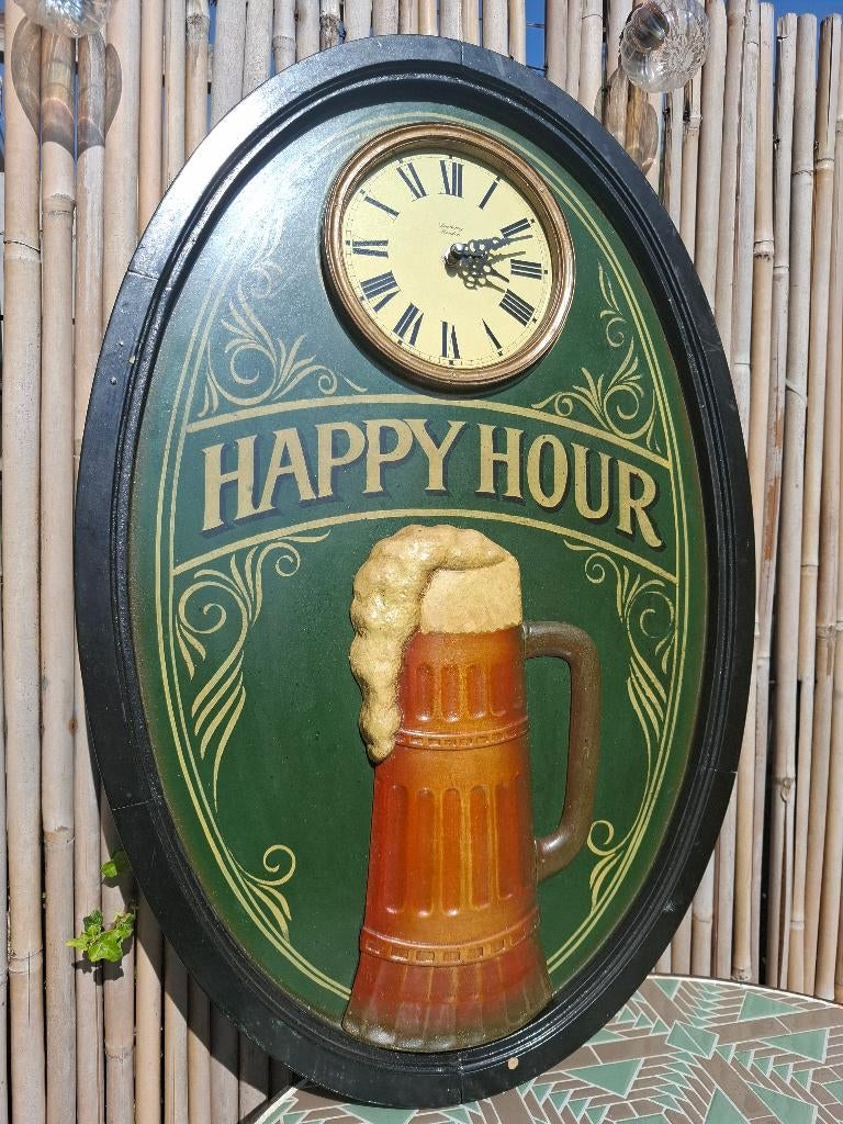 authentiek houten pubbord happy hour - bier, Verzamelen, Biermerken, Nieuw, Reclamebord, Plaat of Schild, Overige merken, Ophalen of Verzenden