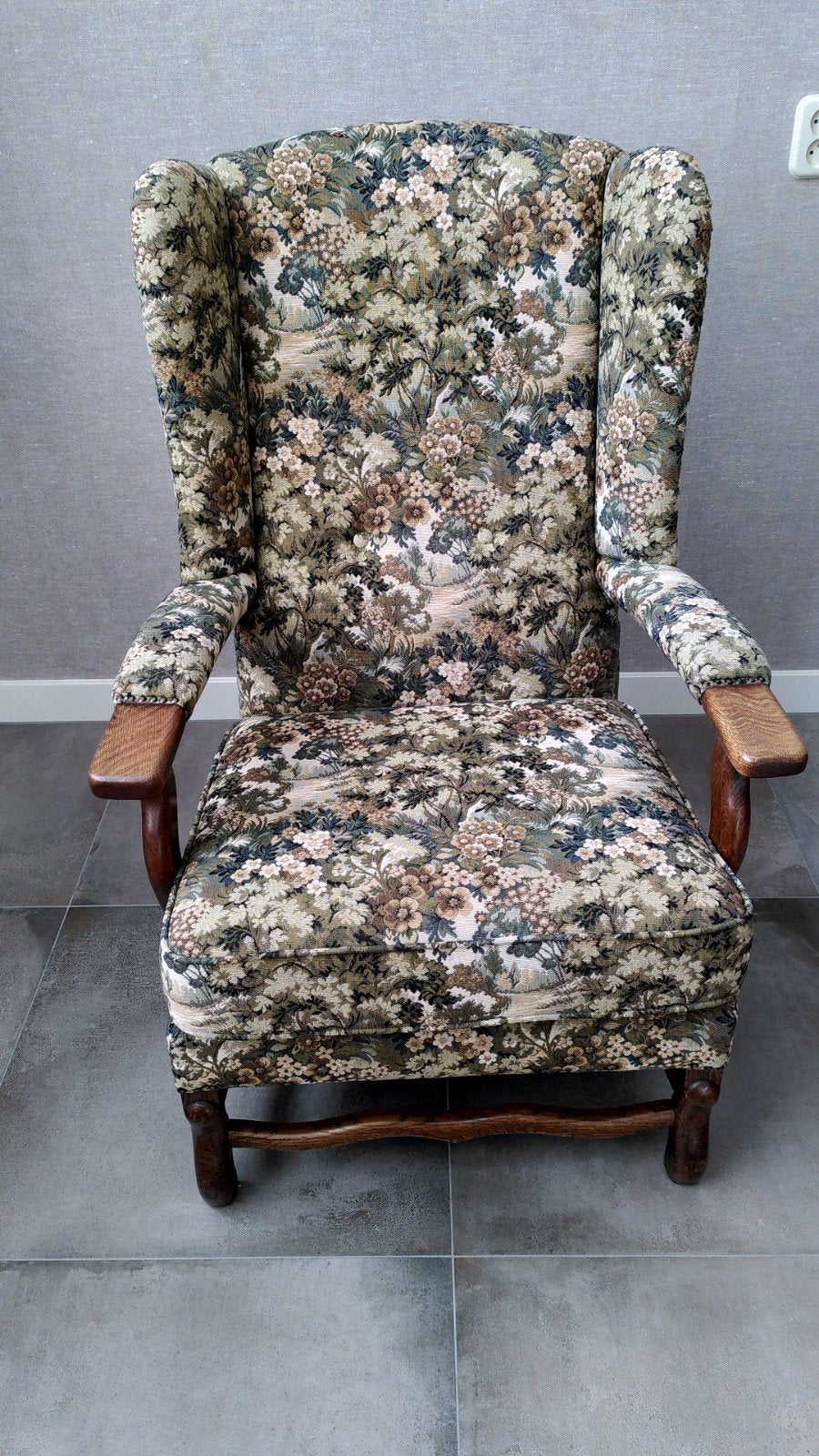 Vintage oorfauteuil met bloemenprint - Goede staat, Ophalen, Gebruikt, Stof