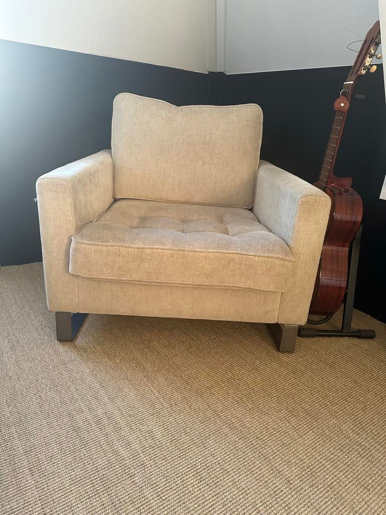Rivièra Maison West Houston fauteuil beige velvet, Ophalen, Gebruikt, 75 tot 100 cm, Stof