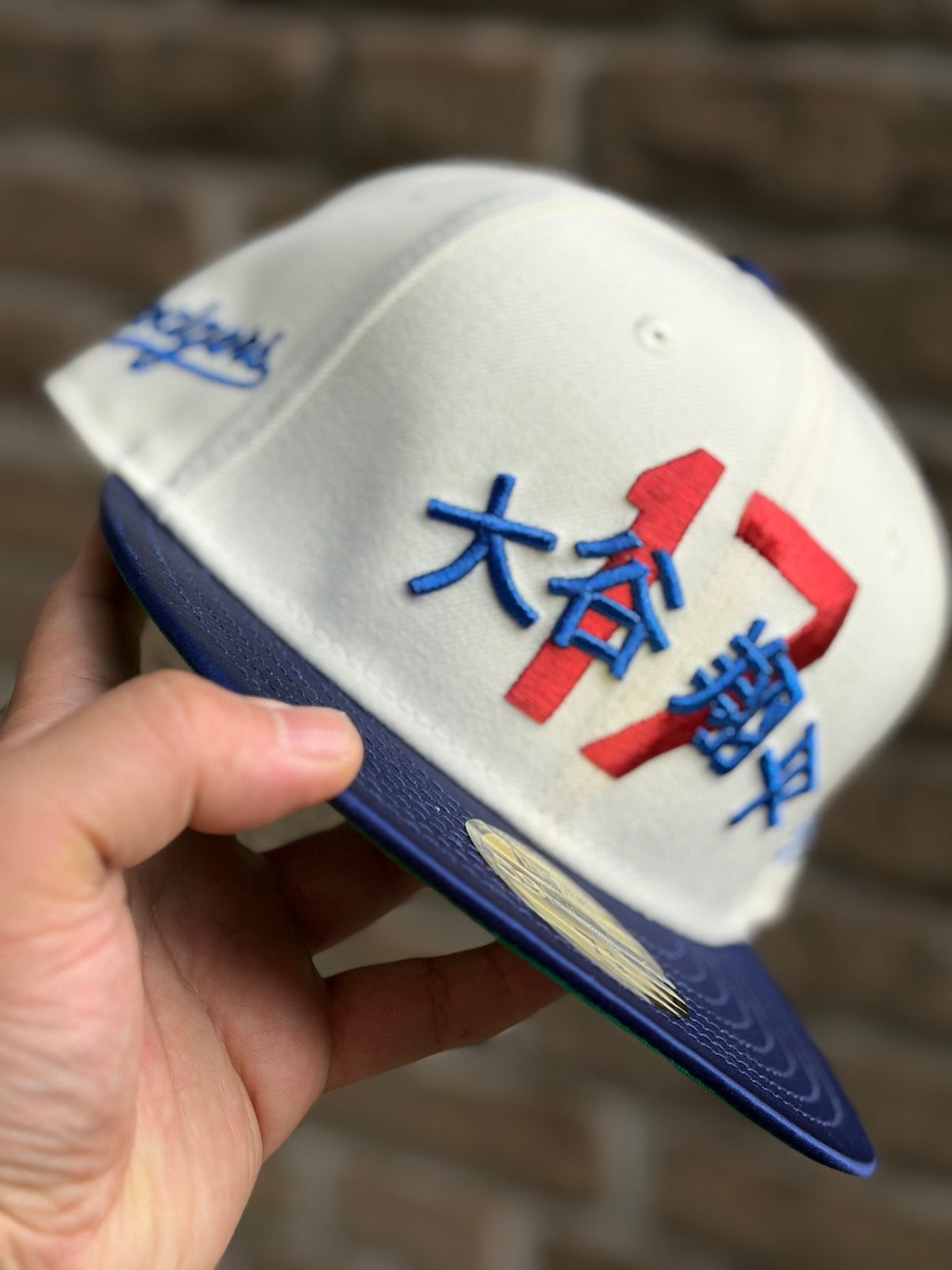 Two tone LA Dodgers Ohtani blauwe satijnen brim maat 7 3/8, Ophalen of Verzenden, Zo goed als nieuw, 58 of 59 cm (L, 7¼ of ⅜ inch)