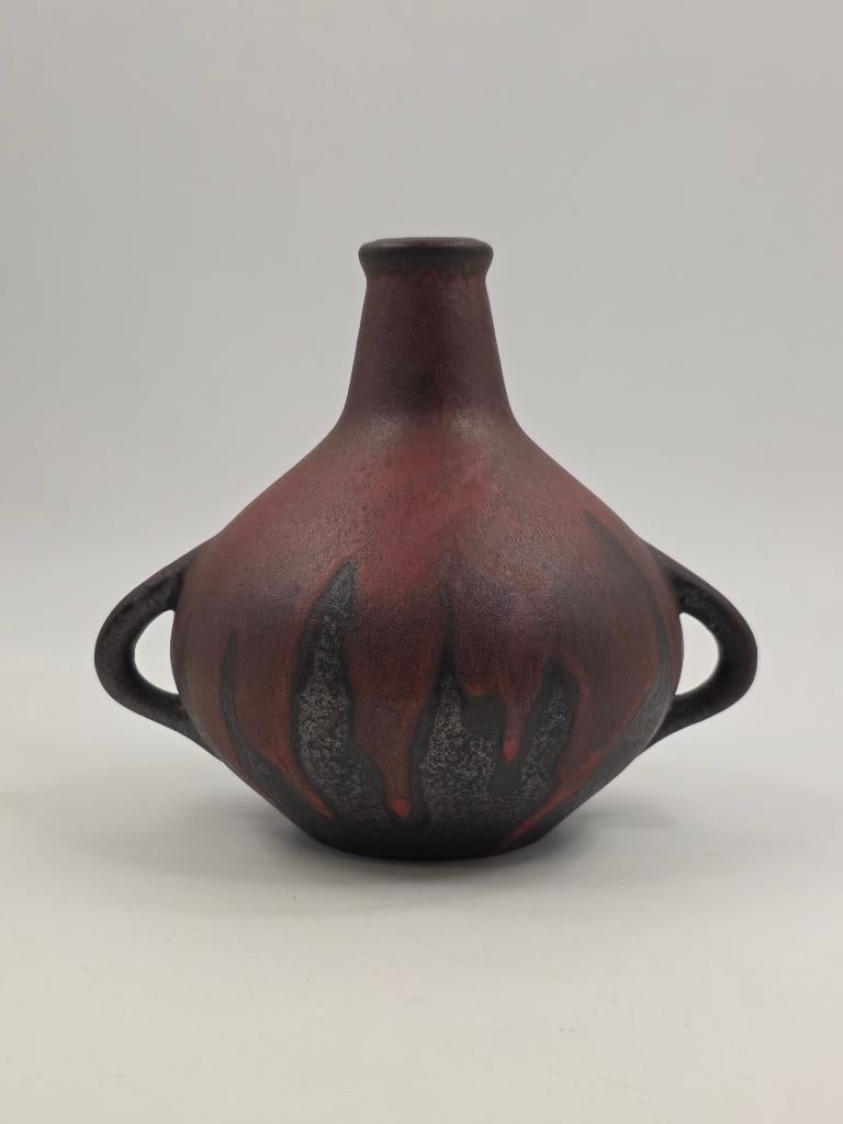 West Germany Vaas - Ceramano - Fat Lava - 60s Vintage, Gebruikt, Zwart, Aardewerk of Porselein, Ophalen of Verzenden