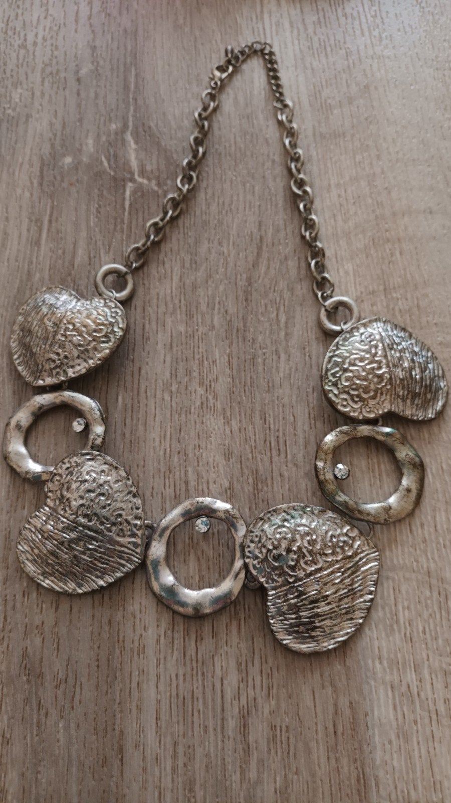 Ketting zilverkleurig met hartjes. 150g gewicht. Vintage, Ophalen of Verzenden, Zilver, Overige materialen