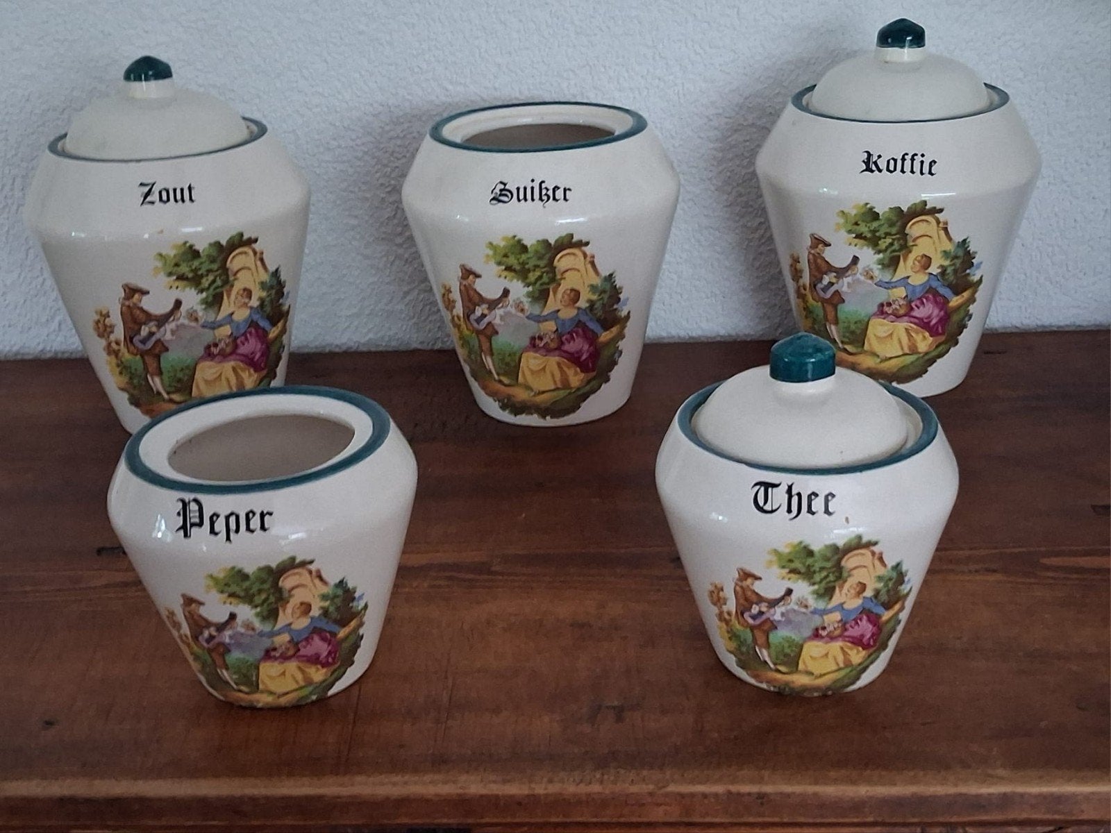 5 oude voorraadpotten g staat, 2 deksels ontbreken, Antiek en Kunst, Antiek | Vazen, Ophalen of Verzenden