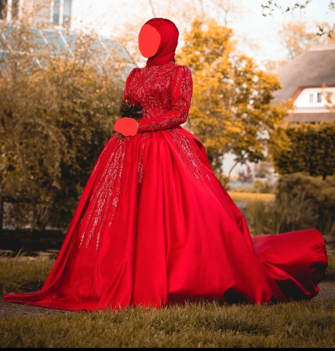 Mooie hijab proof henna / kina jurk, Ophalen, Trouwjurk, Rood, Onbekend