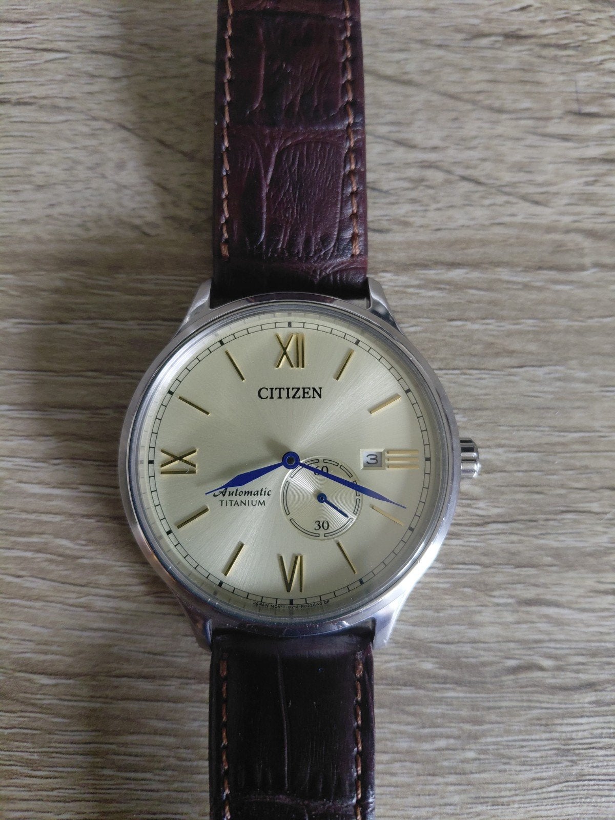 Citizen automaat Titanium NJ0090-13P, Sieraden, Tassen en Uiterlijk, Horloges | Heren, Overige materialen, Leer, Ophalen of Verzenden