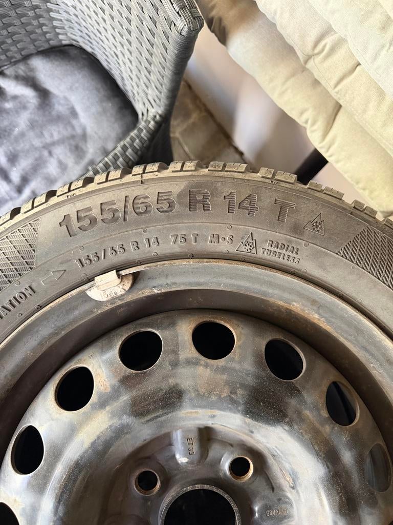 Winterbanden met stalen velgen - 155/65 R14, Ophalen, Gebruikt
