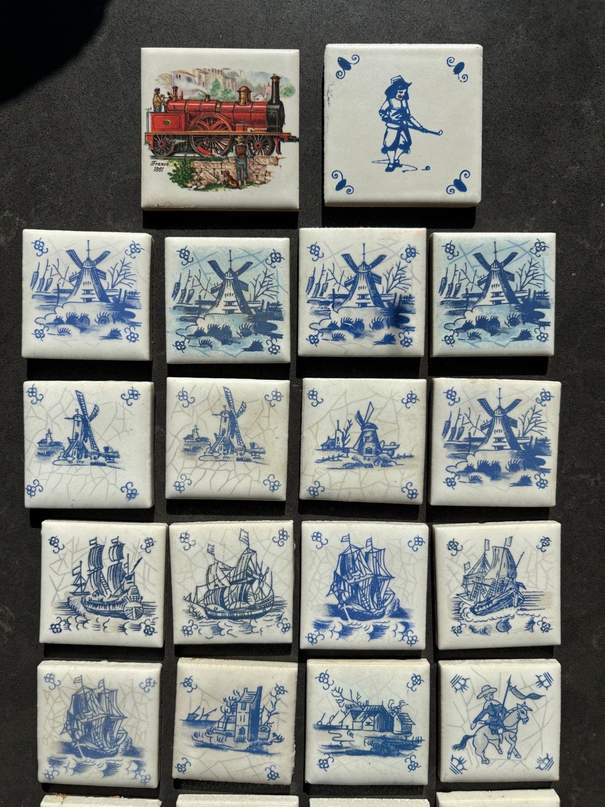 22 Vintage Delfts Blauwe Miniatuur Tegels - Handbeschilderd, Ophalen of Verzenden