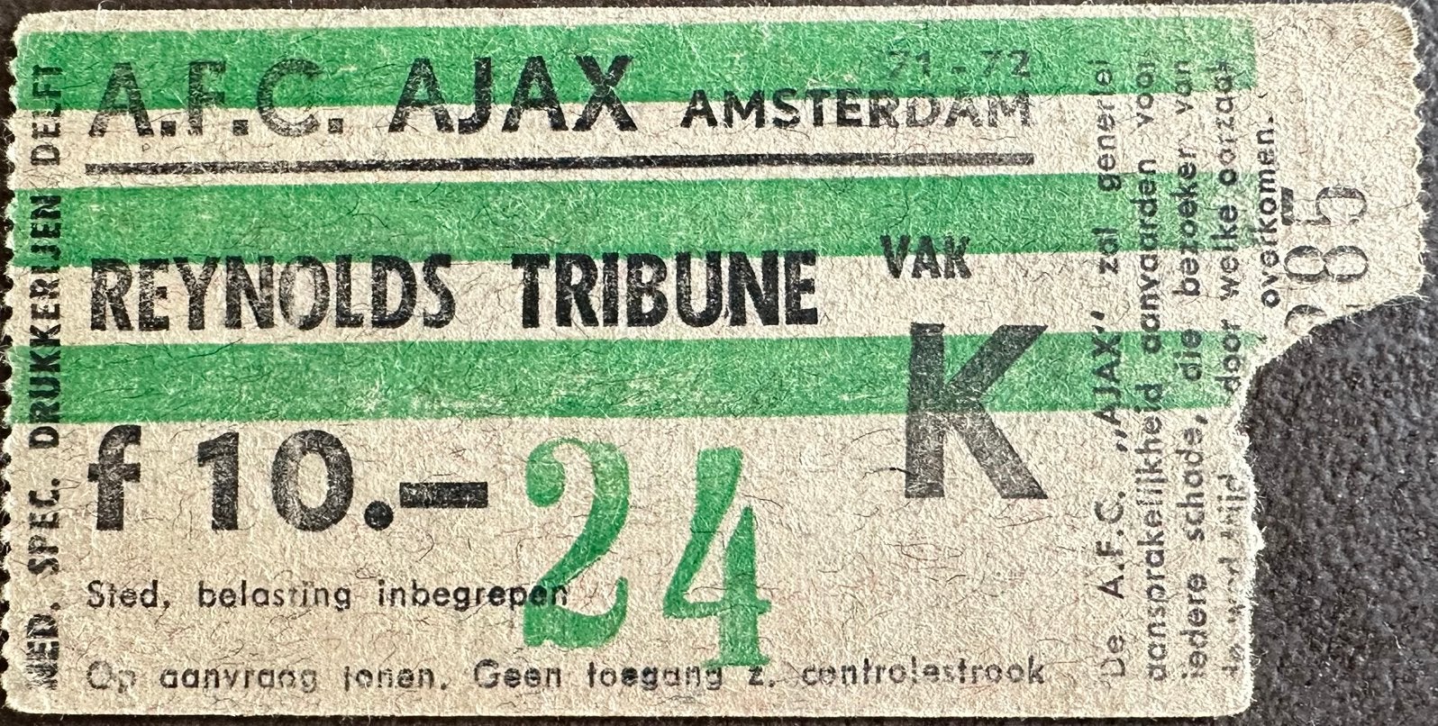 Ticket 71-72 Ajax - FC Volendam (beker), Verzenden, Gebruikt, Ajax, Overige typen