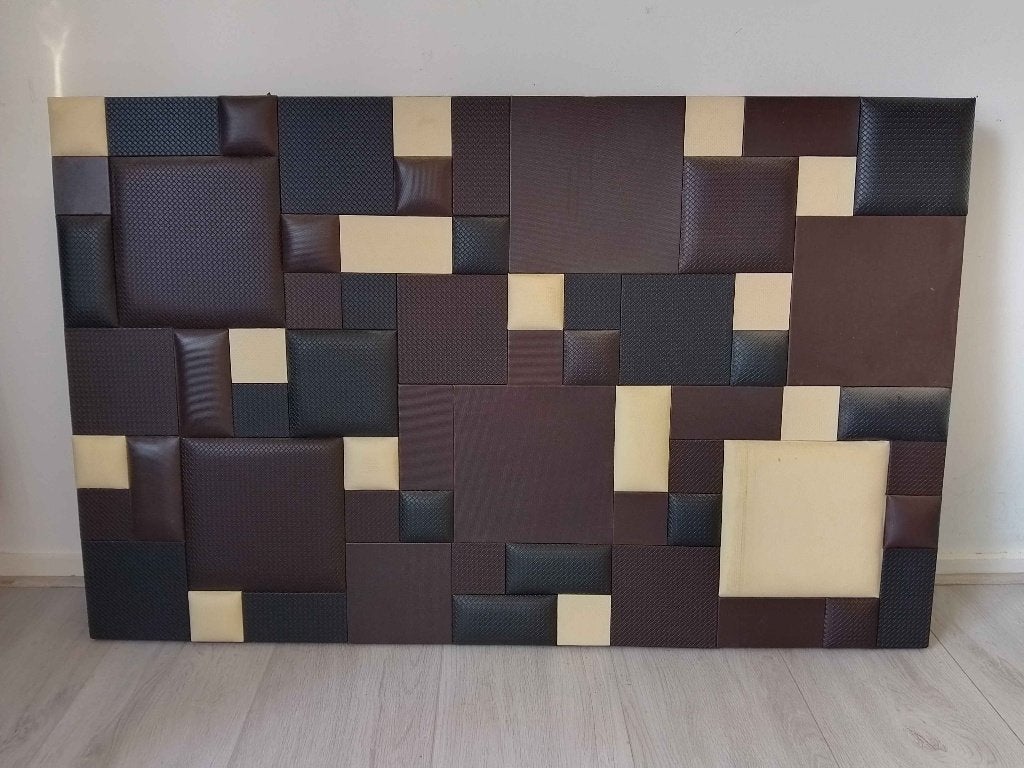 Hoofdbord/Hoofdeinde (Bruin/Crème Vierkanten), Ophalen, Gebruikt, Twijfelaar, 120 cm