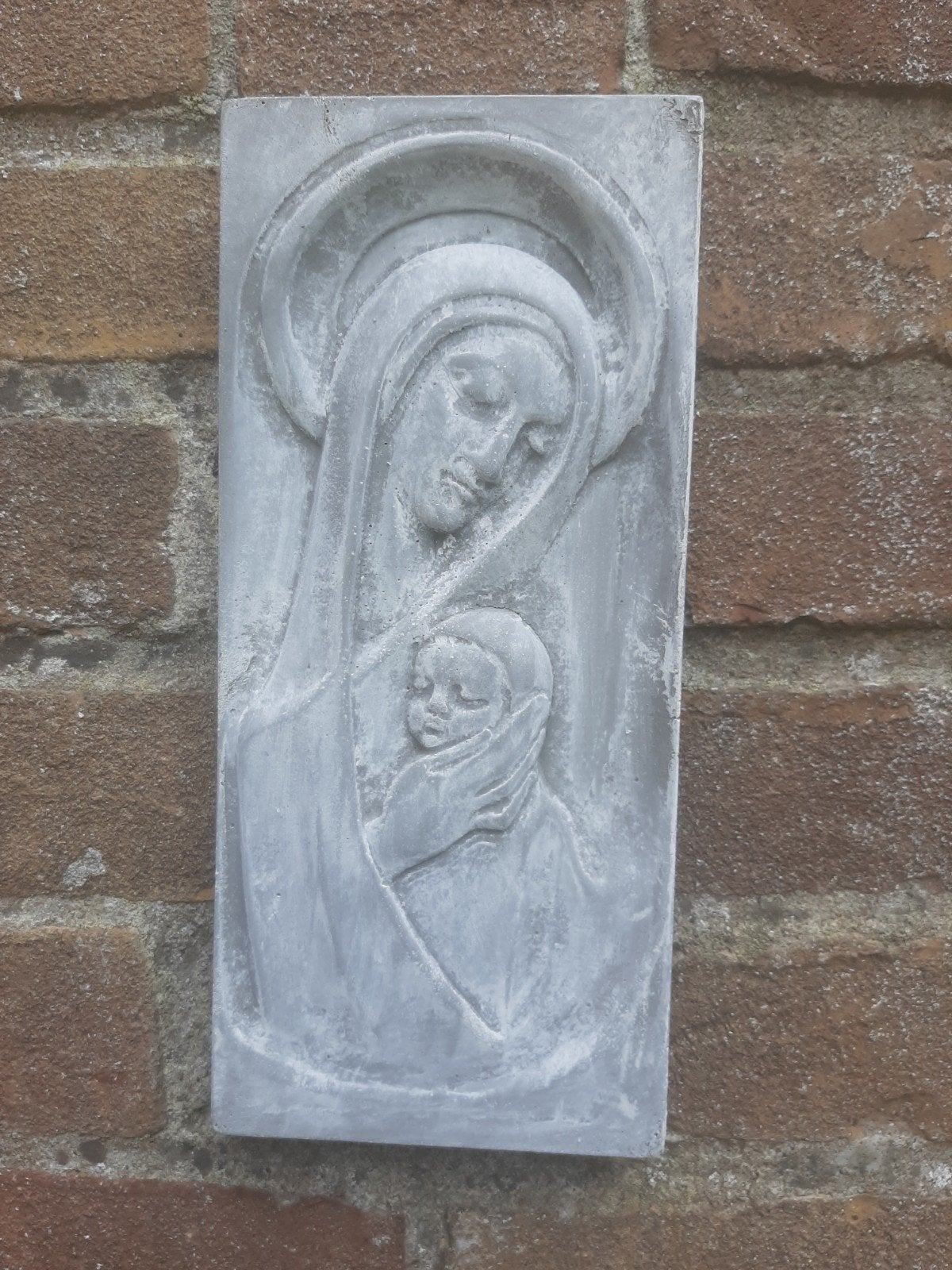 Maria met kind wanddecoratie betonnen beeld tuinbeeld, Tuin en Terras, Ophalen of Verzenden