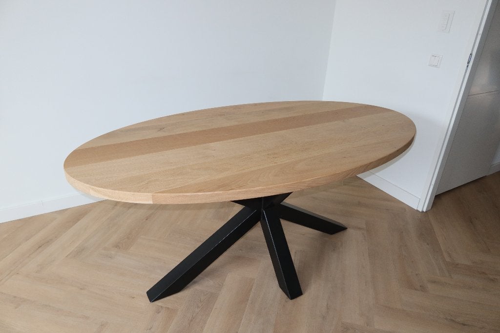 Magna ovale eettafel 180x95 cm – massief hout – spinpoot, Eikenhout, 50 tot 100 cm, Zo goed als nieuw, Vijf personen of meer