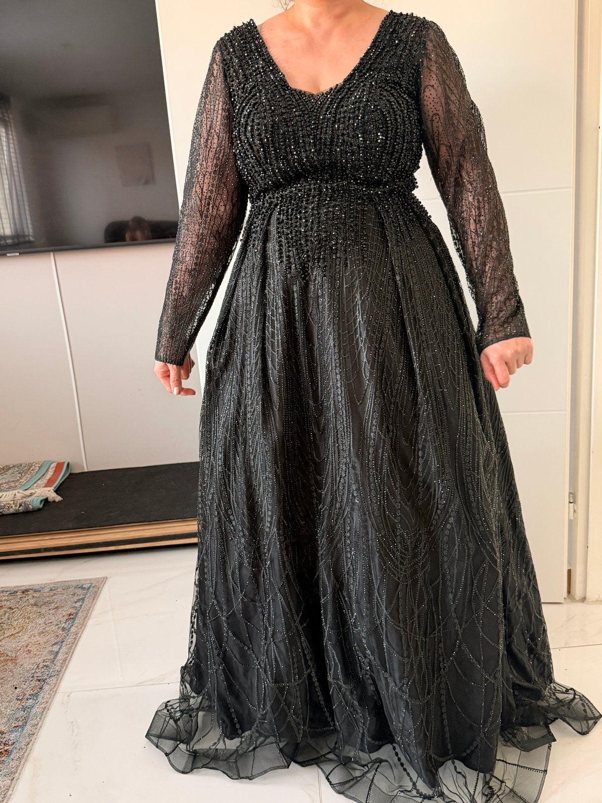 Elegante Galajurk Zwart - Maat 42/44 - Eenmaal Gedragen, Kleding | Dames, Ophalen, Galajurk, Zwart, Maat 42/44 (L)