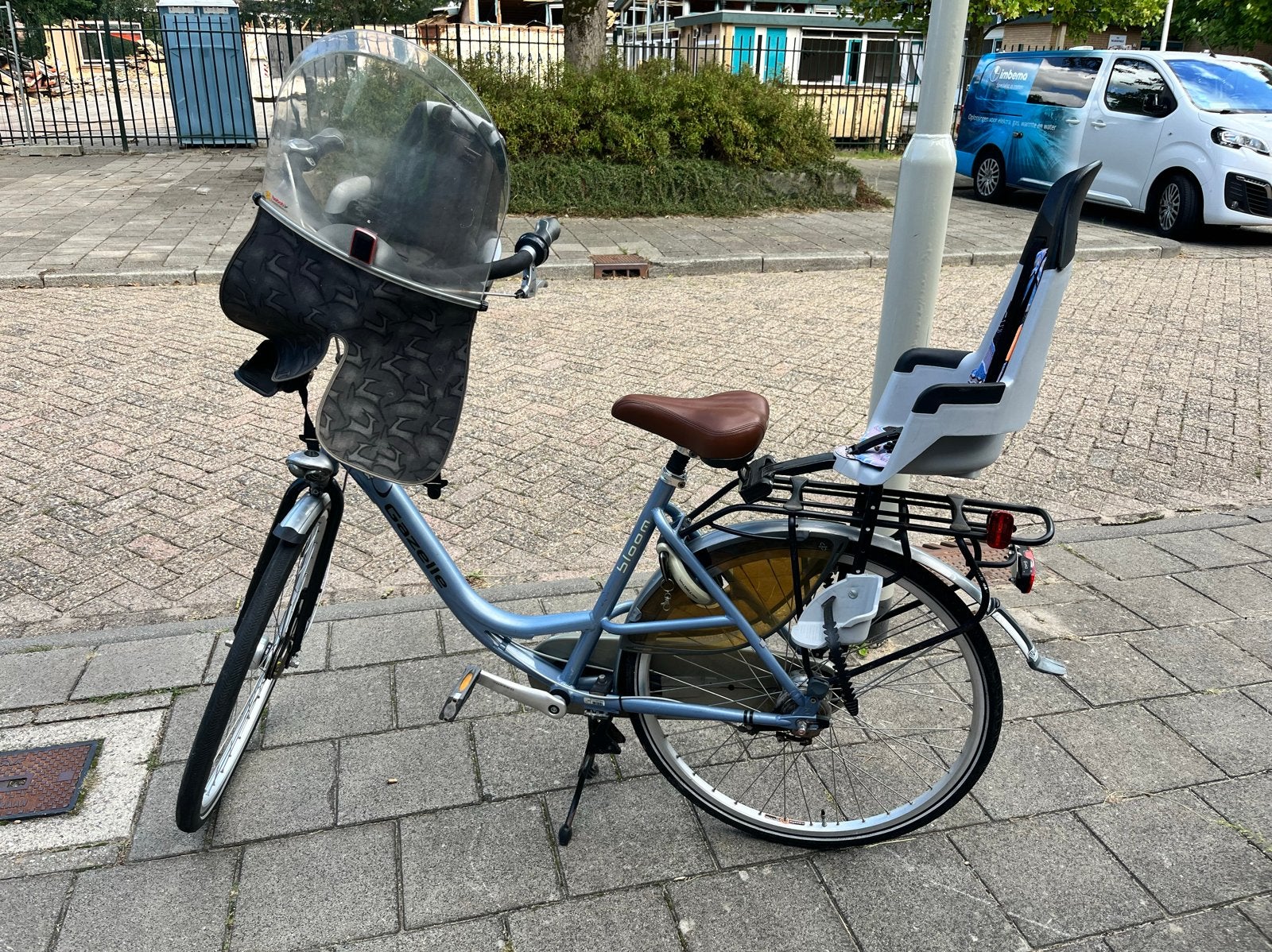 Gazelle moederfiets met kinderzitjes en windscherm, Ophalen, Gazelle, Trommelrem, 53 tot 56 cm
