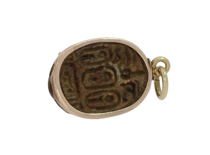 Scarabee antieke gouden ketting hanger Egypte vintage, Verzenden, Goud, Hanger, Met edelsteen