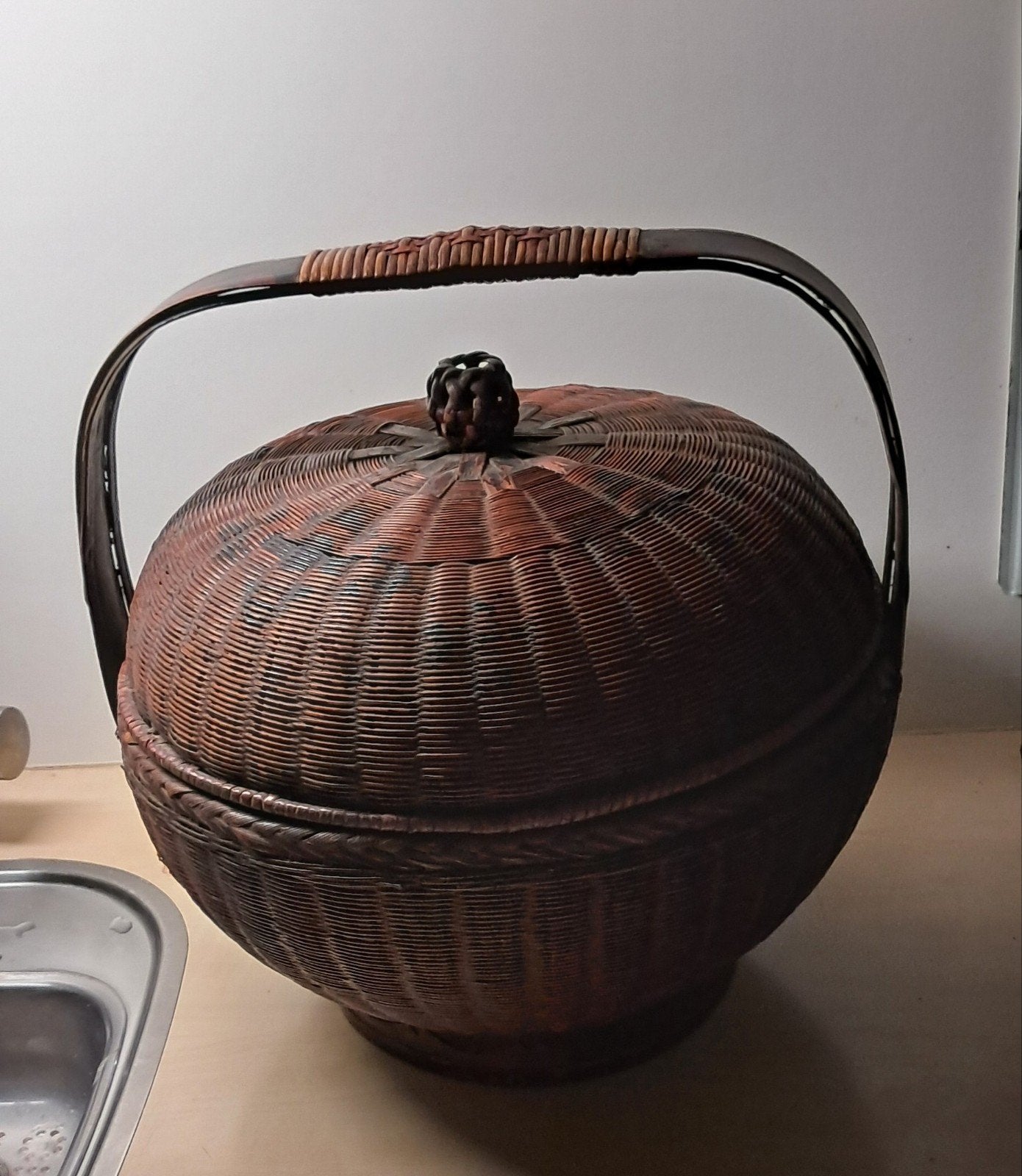 Antieke Chinese Wicker Picknickmand met Handvat, Ophalen of Verzenden