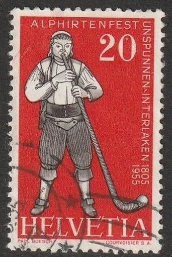 Zwitserland 1955 609 Alpenhoornblazer, Gest, Ophalen of Verzenden, Gestempeld