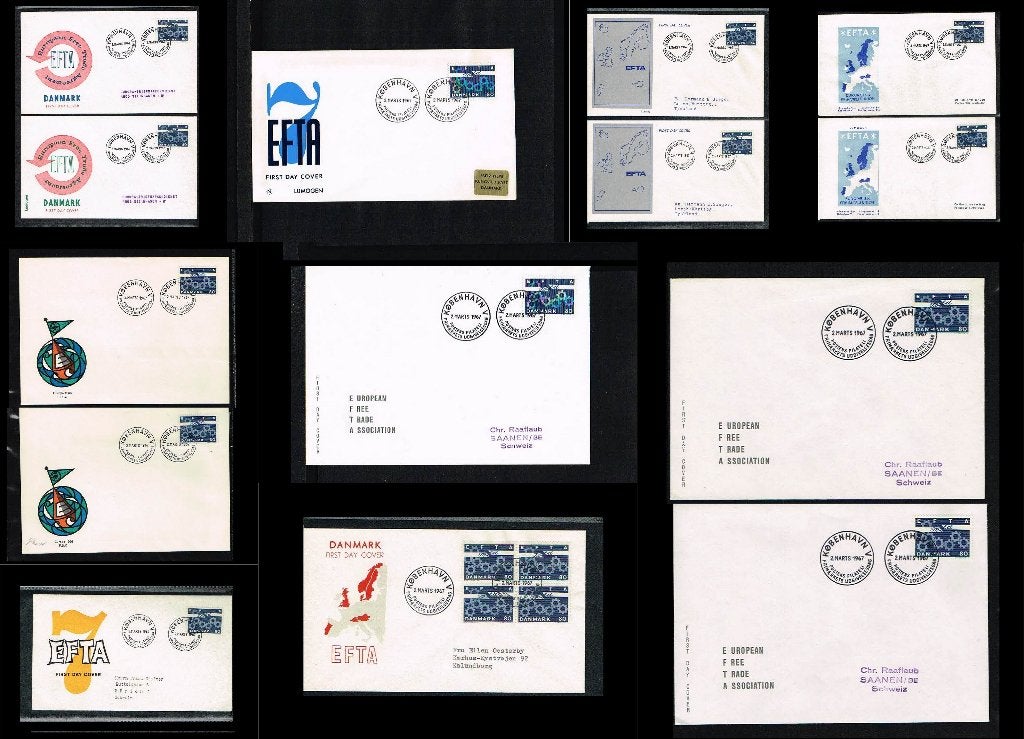52x FDC's Europa: EFTA meelopers [X64], Postzegels en Munten, Ophalen of Verzenden, Europa