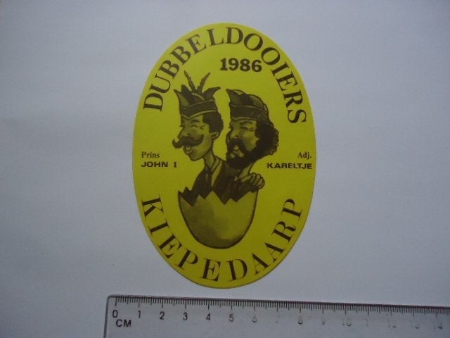 sticker 1986 Carnaval Barneveld Dubbeldooiers strip prins, Verzamelen, Verzenden, Zo goed als nieuw