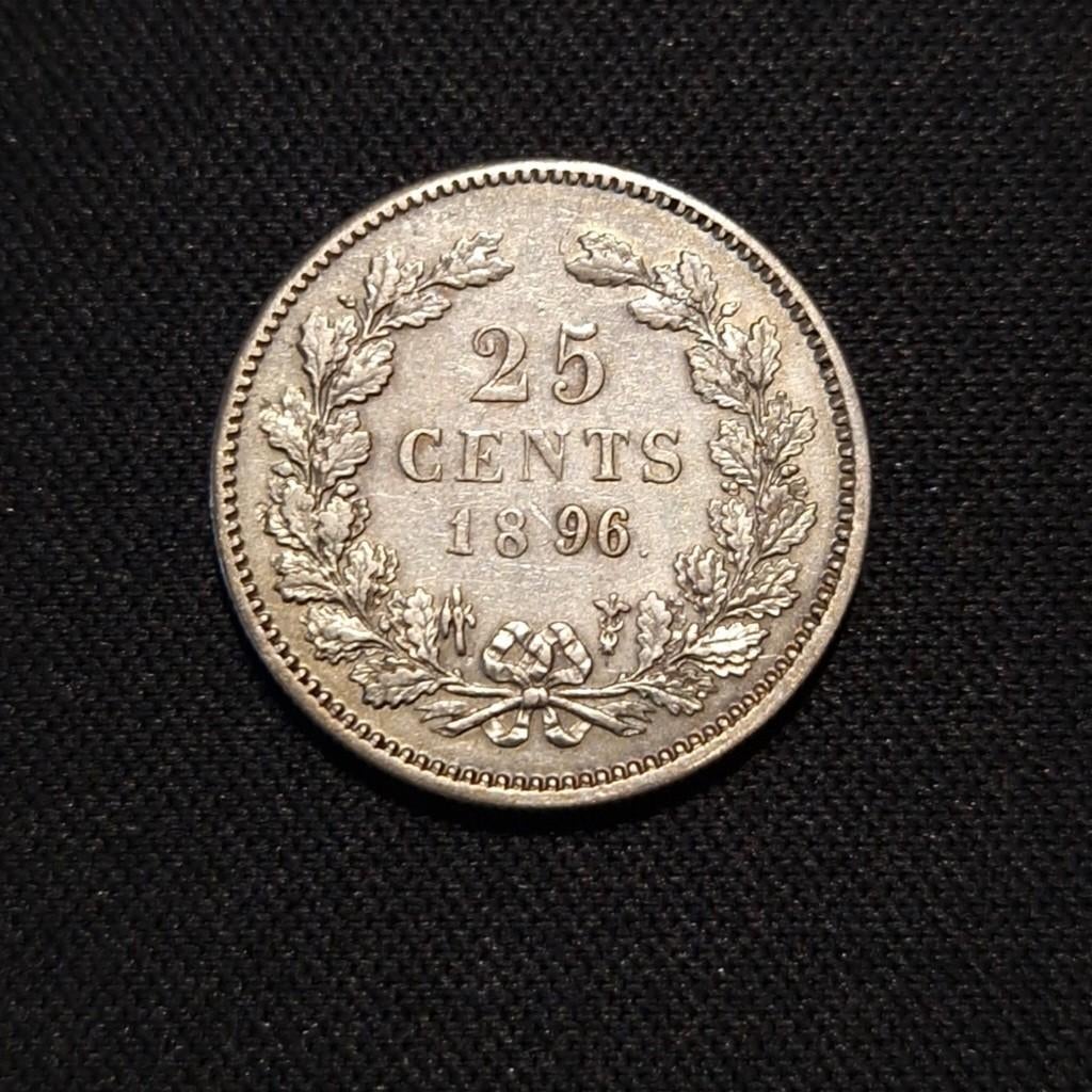 25 cent 1896, Postzegels en Munten, Munten | Nederland, Verzenden, Zilver, 25 cent, Koningin Wilhelmina