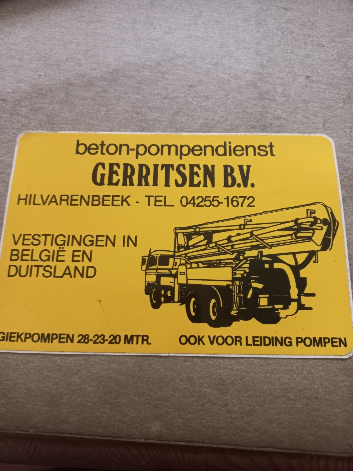 Gerritsen B.V. Betonpompendienst - Hilvarenbeek, Ophalen of Verzenden