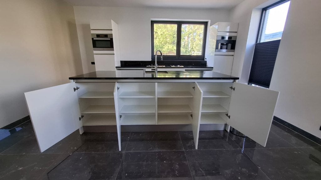 Luxe Bruynzeel Hoogglans Witte Eilandkeuken GEDEMONTEERD, Greeploos, Wit, Overige typen, Ophalen of Verzenden