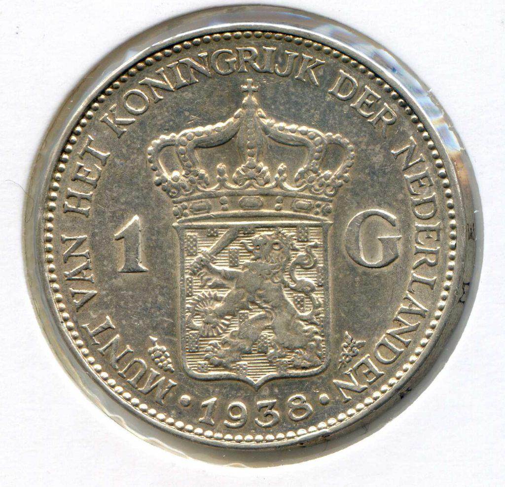 Nederland 1 Gulden 1938, Verzenden, Koningin Wilhelmina, 1 gulden, Zilver