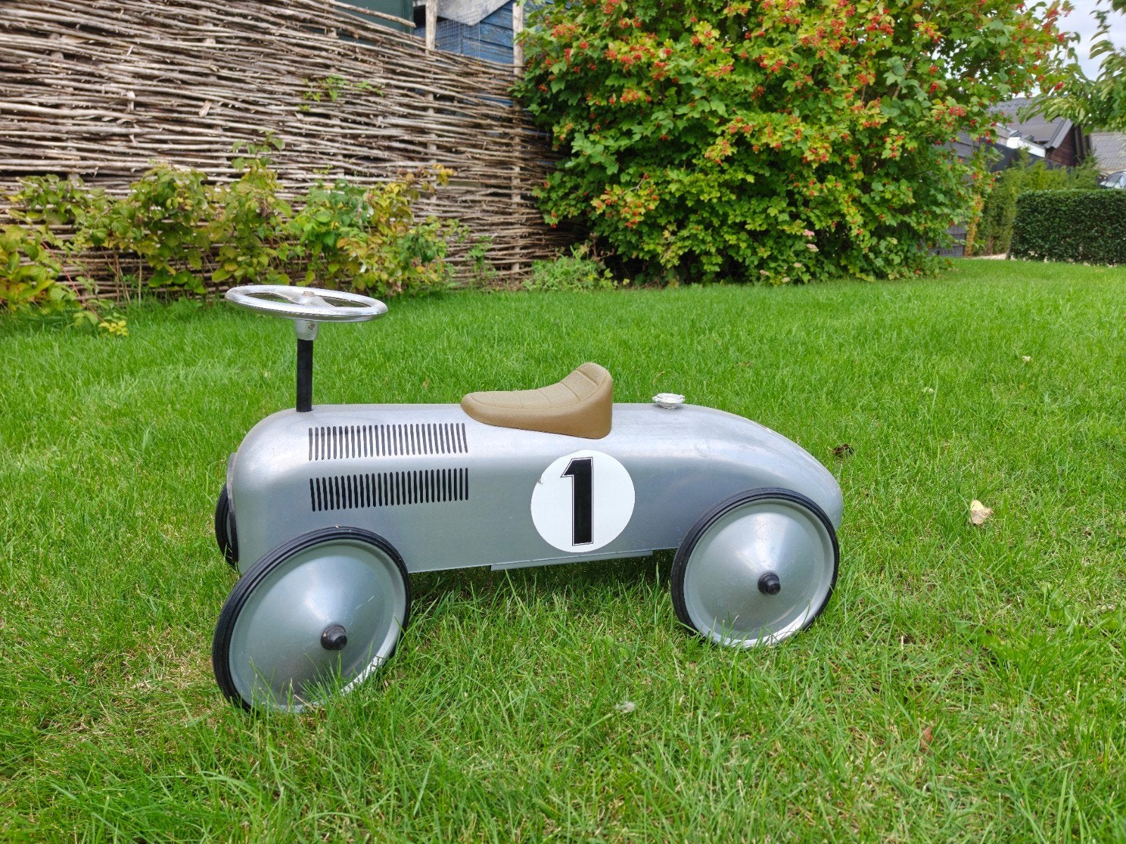 Vintage loopauto RETRO - Zilveren raceauto, Ophalen, Gebruikt, Loopvoertuig