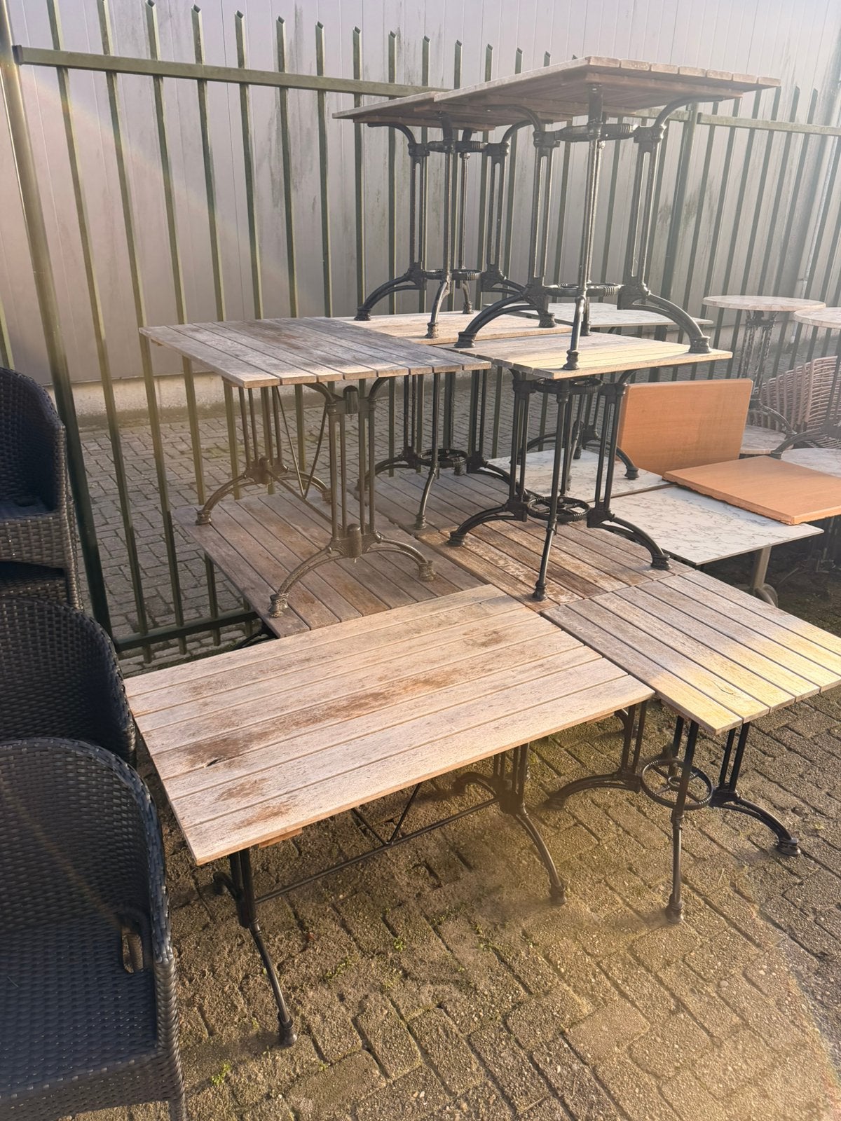 Terrastafels 70x70 en 120x70 cm terras tafels, Ophalen of Verzenden, Gebruikt, Hout