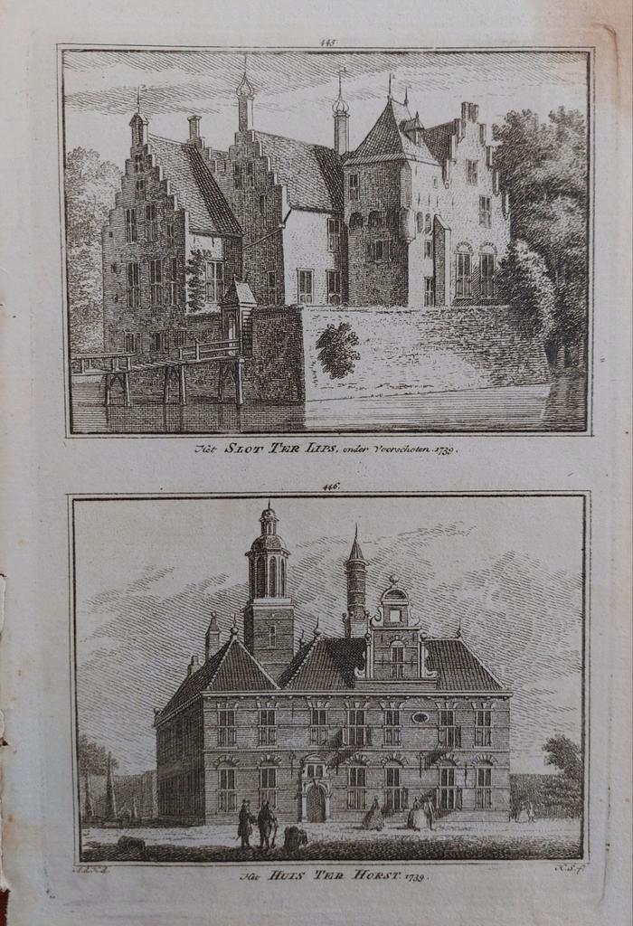 445-446 / Voorschoten Huis  Ter Horst en Slot Lips  1757, Antiek en Kunst, Kunst | Etsen en Gravures, Ophalen of Verzenden