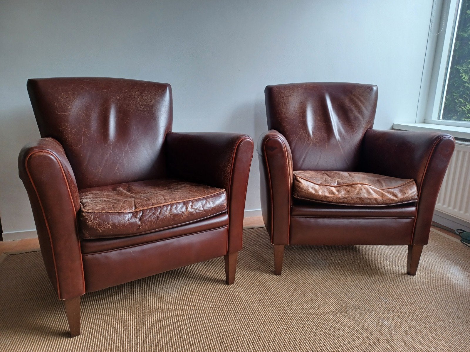 Twee leren Muylaert fauteuils, Huis en Inrichting, Fauteuils, Ophalen, Gebruikt, 50 tot 75 cm, Leer