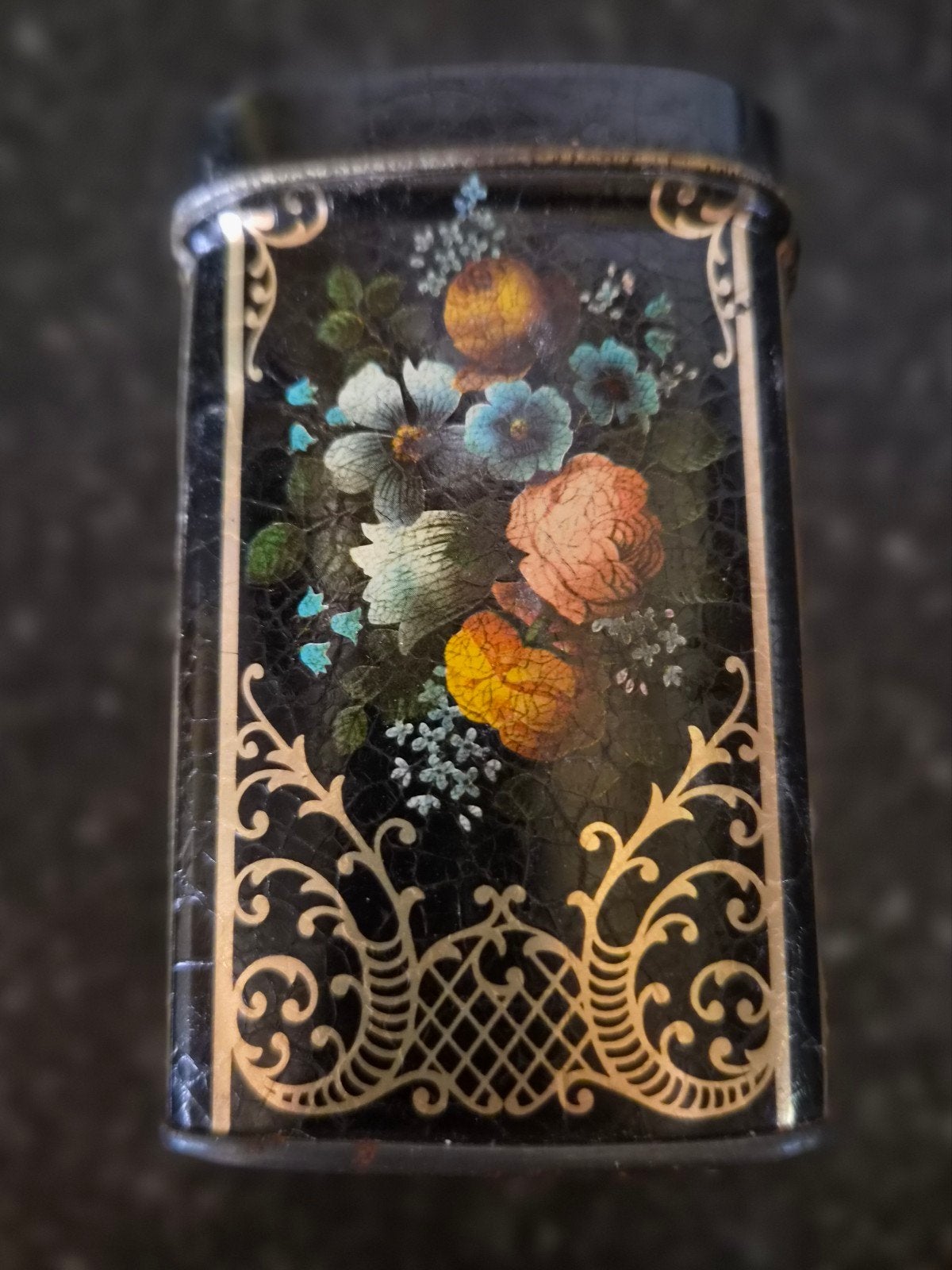 Vintage talkpoeder blikje met bloemmotief, Ophalen of Verzenden
