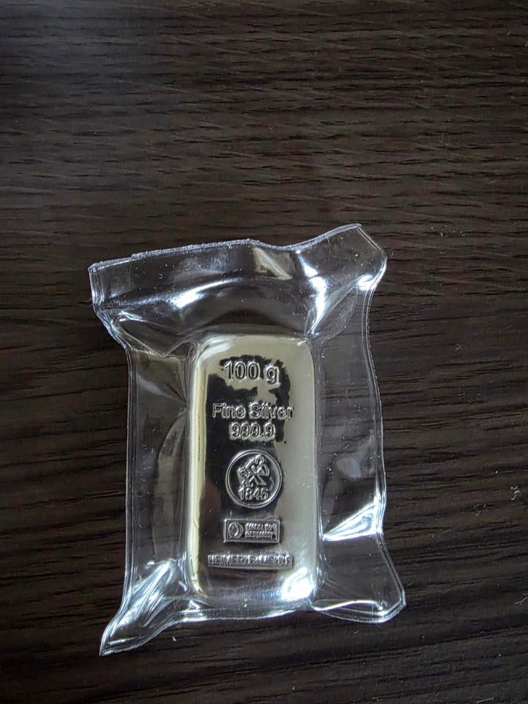 100 gram gegoten zilver baar Heimerle Meule in seal, Ophalen, Zilver