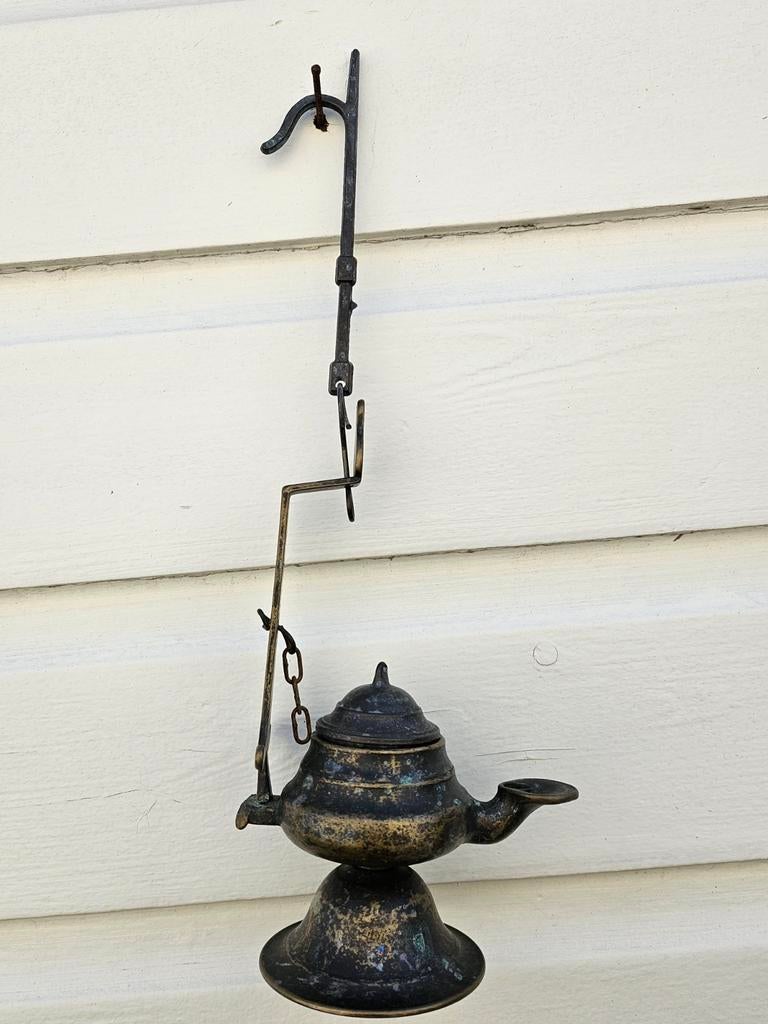Oude olielamp met haak, Antiek en Kunst, Ophalen of Verzenden