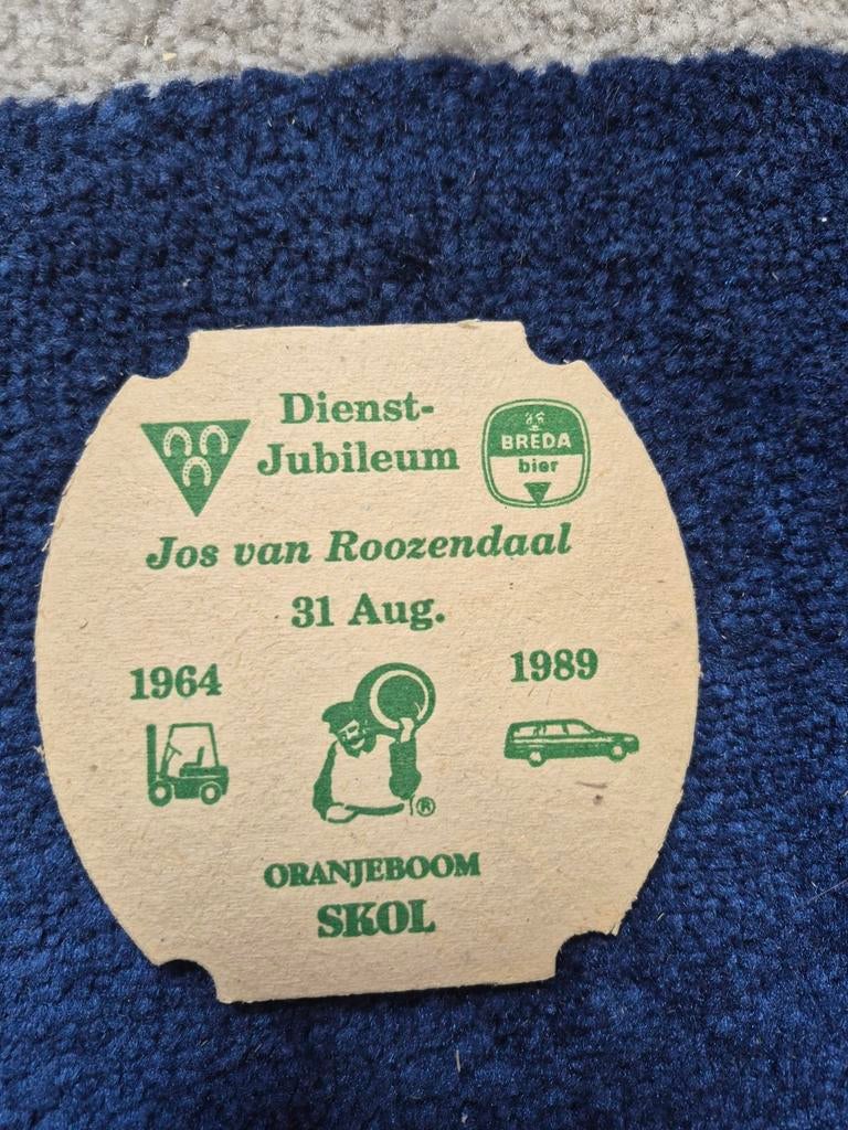 Bierviltje Skol Oranjeboom Dienstjubileum Jos van Roozendaal, Ophalen of Verzenden