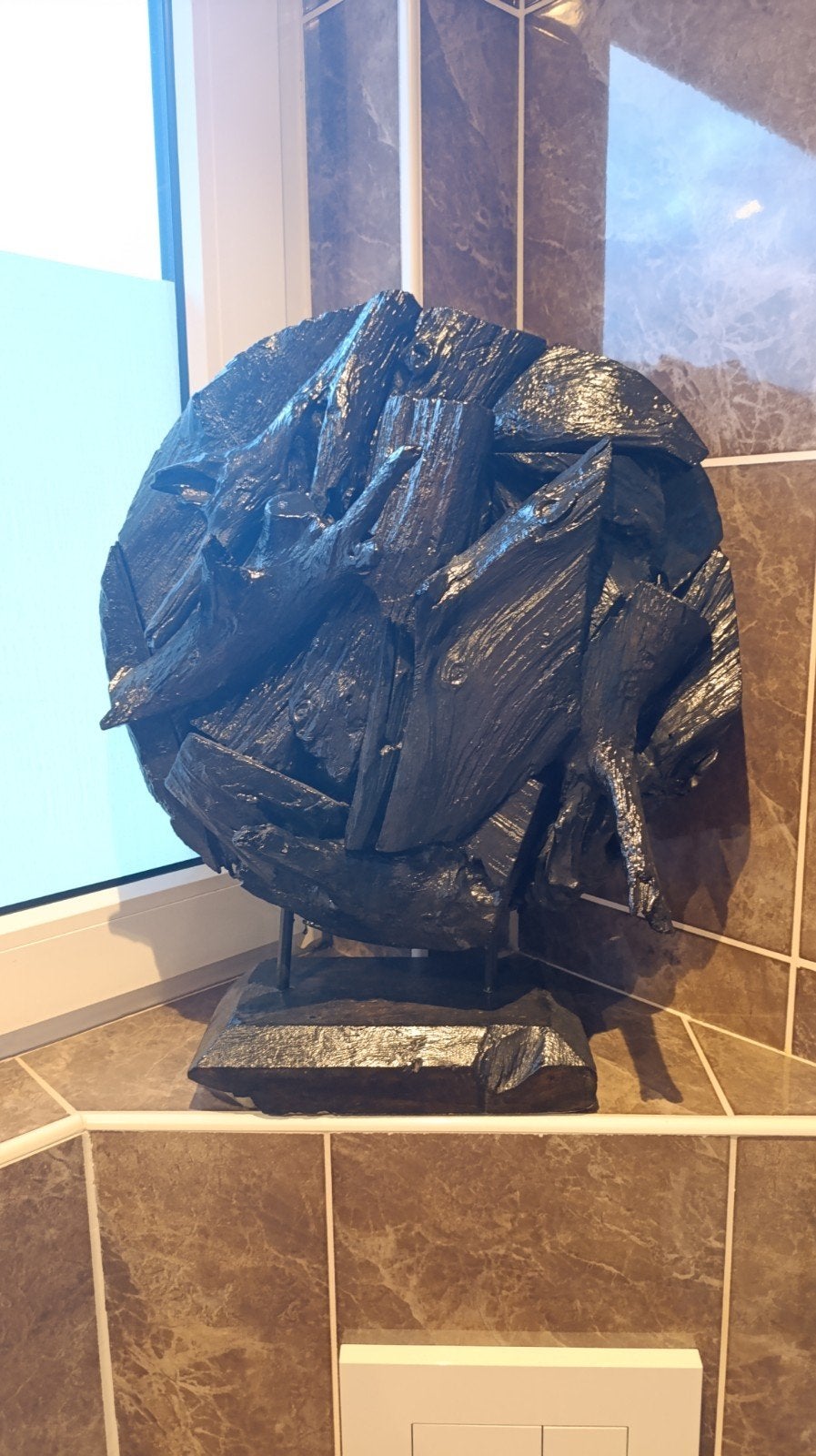 Abstract houten sculptuur - 40 cm breed, 50 cm hoog, Ophalen, Op sokkel, Beeld, Modern