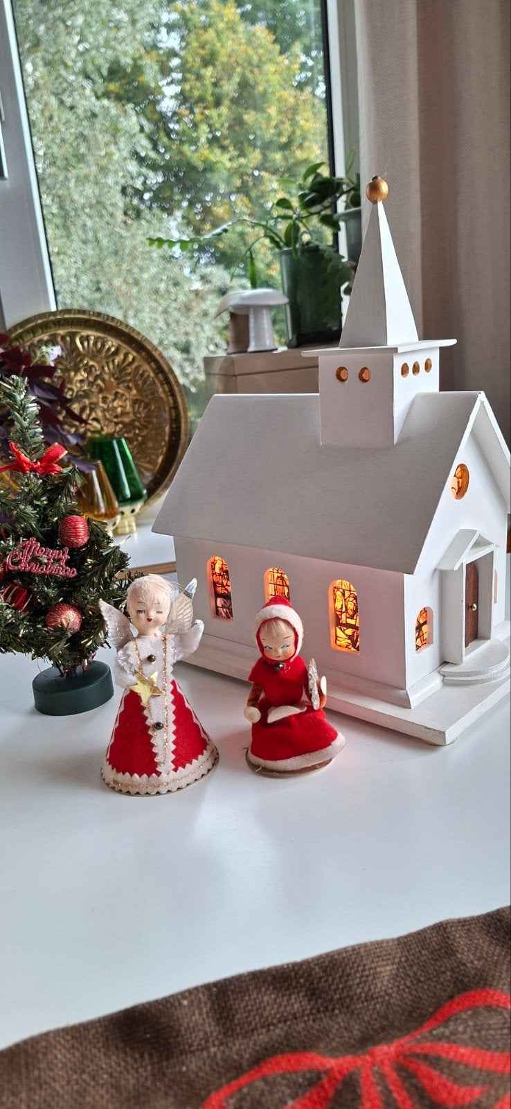 vintage oude kerst kerkje met verlichting, kerk, hout, Diversen, Ophalen of Verzenden