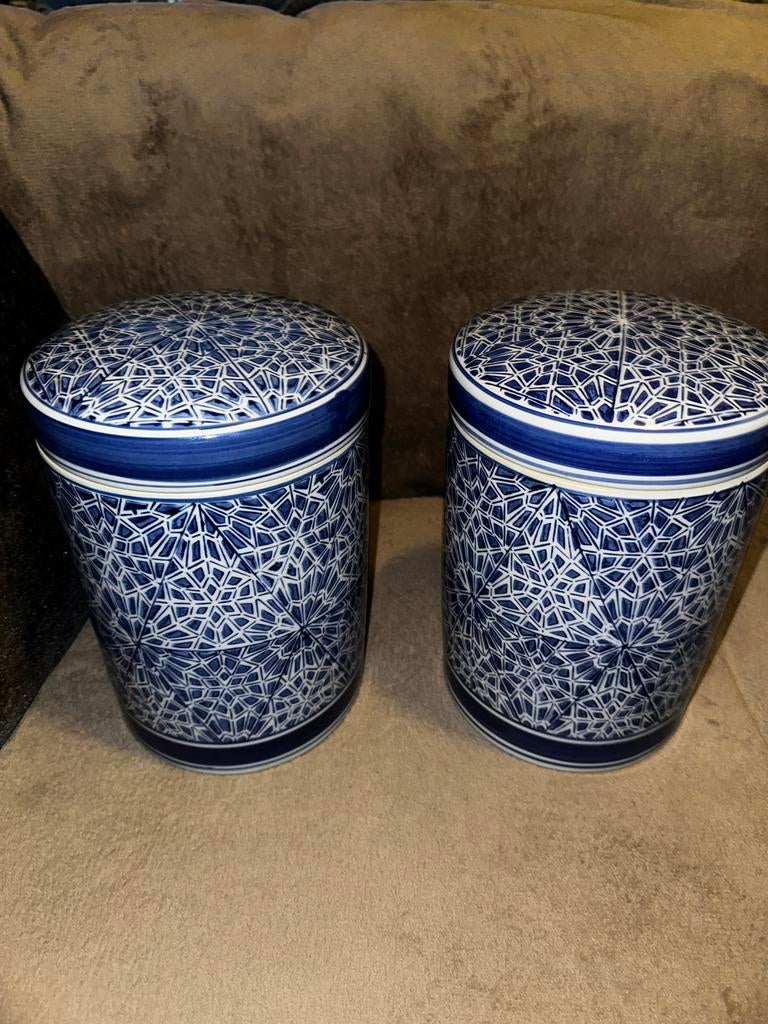 Set van 2 porseleinen potten met deksel - SIA Collection, Ophalen, Porselein of Keramiek, Schaal, Rond