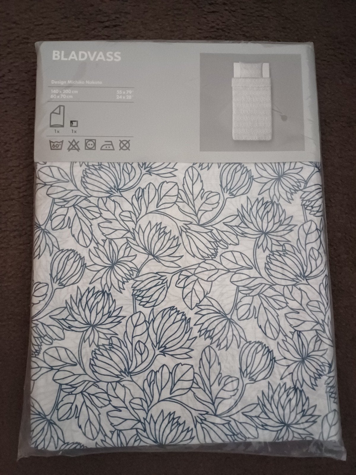IKEA BLADVASS Dekbedovertrek 140x200 cm met bloemenprint, Eenpersoons, Blauw, Dekbedovertrek, Katoen
