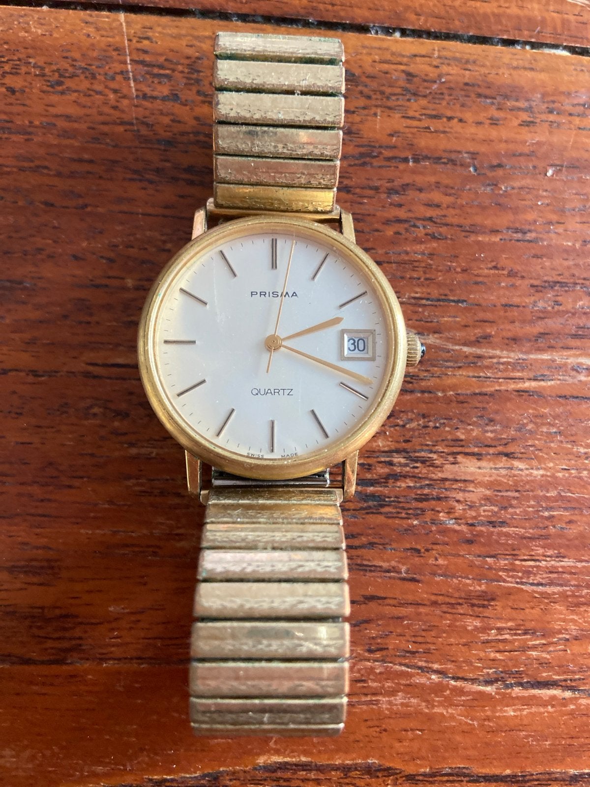 Prisma Quartz Horloge Goudkleurig met Datum, Overige merken, Overige materialen, Gebruikt, Verzenden