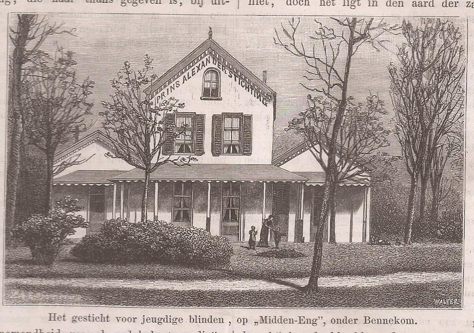 Bennekom Prins Alexander-Stichting op "Midden-Eng" Houtgrav., Origineel, 1800 - 1899, Architectuur, Ophalen of Verzenden