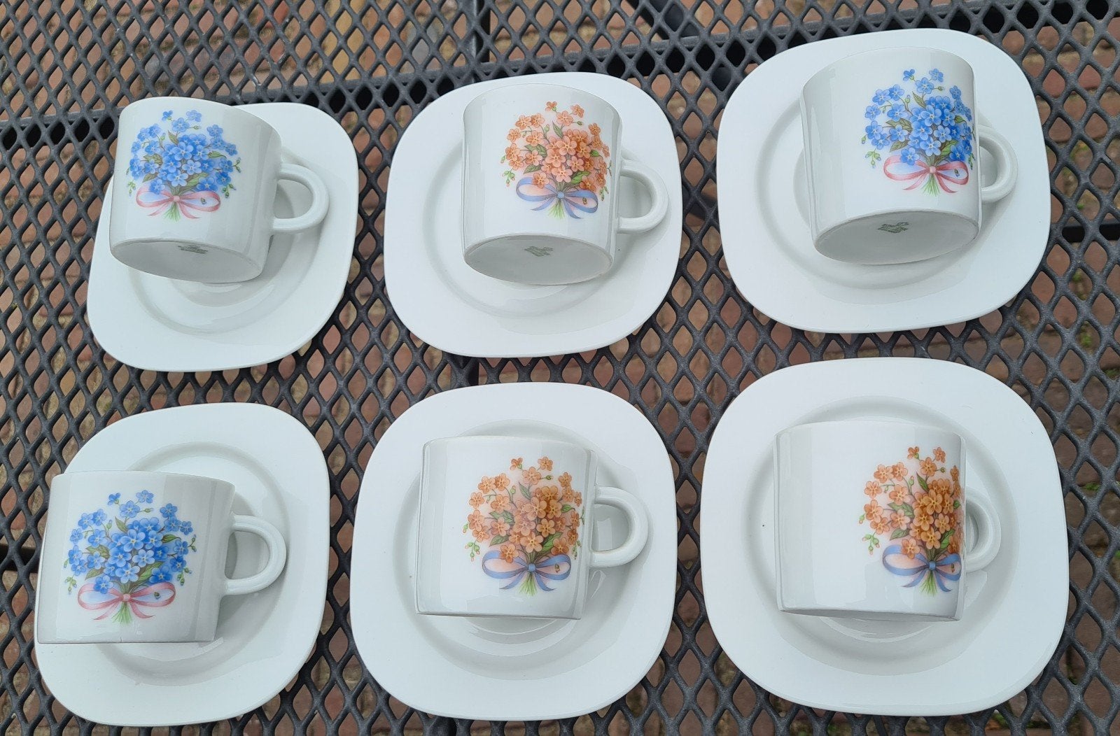 vintage 6 Scherzer Bavaria Germany kopjes en schotels met bl, Ophalen of Verzenden