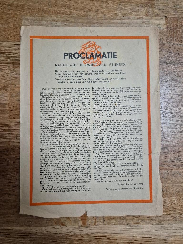 Wo2 Nederlandse Proclamatie, Verzamelen, Militaria | Tweede Wereldoorlog, Ophalen of Verzenden, Nederland, Overige typen